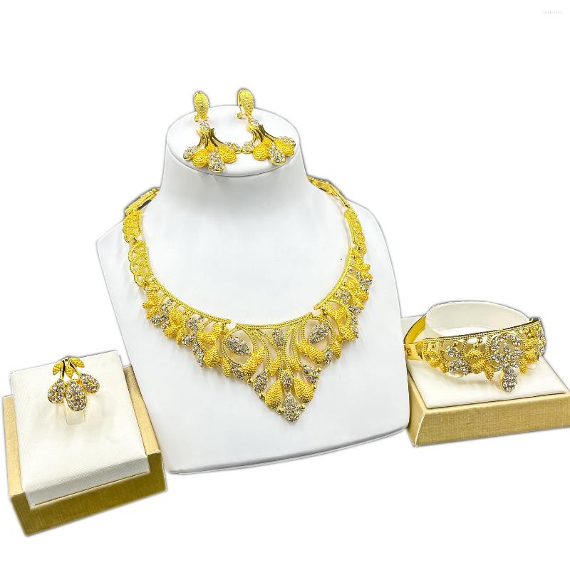 

Necklace Earrings Set Liffly Dubai Crystal For Women Water Drop Shape Bracelet Wedding Ring Fashion, Picture shown