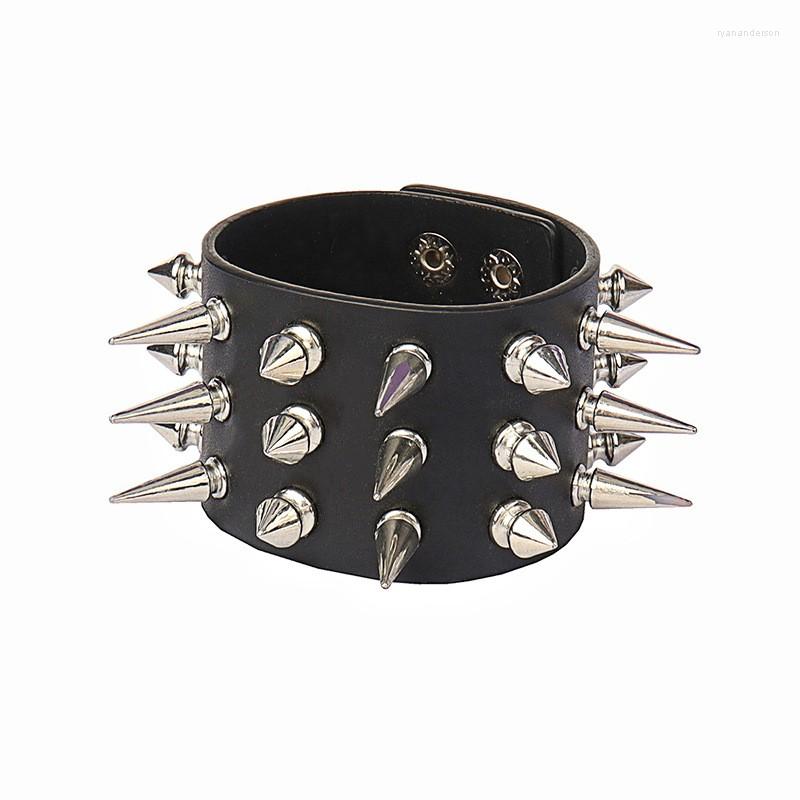 

Bangle European And American Punk Style Gothic Personality Long Short Rivet PU Leather Bracelet Rock Dark For Men
