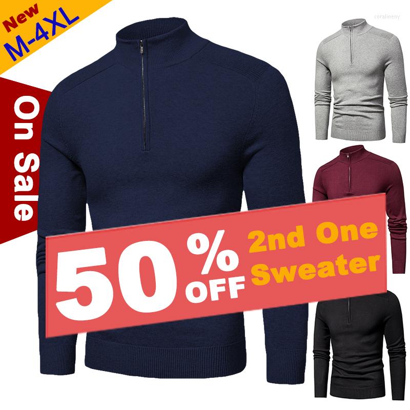 

Men's Sweaters MuLS 2022 Cotton Sweater Men Pollovers Casual Knitted Jacket Pullover Half Zipper Turtleneck Knitwear Polo-Collar Coat, Dark grey-o neck