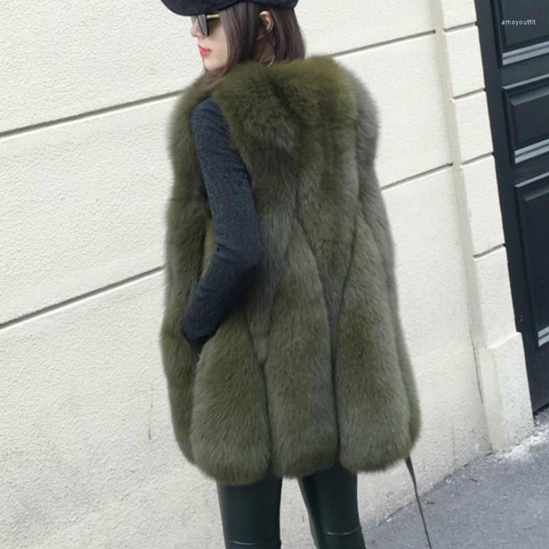 

Women's Fur Luxury Winter Women Faux Vest Sleeveless Coat Cardigan Imitation Mink Jacket Tops Colete Feminino Plus Size, Army green
