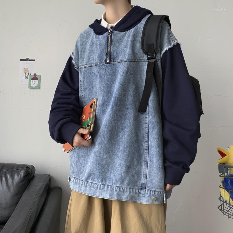 

Men's Jackets Autumn Pullover Denim Jacket Men Fashion Casual Hooded Streetwear Hip Hop Loose Bomber Mens Hoodies -3XL, Black