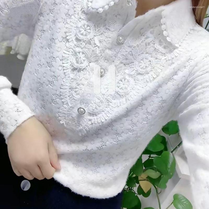 

Women' Blouses Fashion Korean White Blouse Women Blusas Stand Neck Chiffon Shirts Long Sleeve Ruffles Lace Vintage Elegant A104, Xingse thin