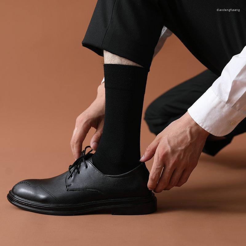 

Men's Socks Autumn Winter Warm Business Stockings Black Long Casual Deodorant Breathable Sweat-Absorbent Leather Shoes For Male
