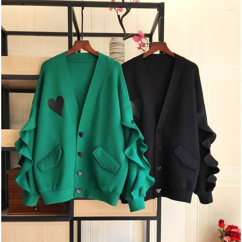 

Women's Jackets Women's Fashion Casual Jacket Heart Print V-neck Coats Long Sleeve Button Solid Color Pocket Aesthetic Streetwear, Black
