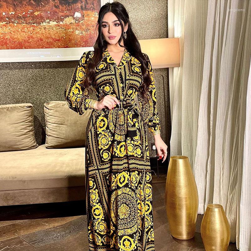 

Ethnic Clothing Plus Size Muslim Women's Shirt Dress Caftan Marocain Evening Dresses 2022 Long Sleeve Maxi Vestidos Button Robe Femme