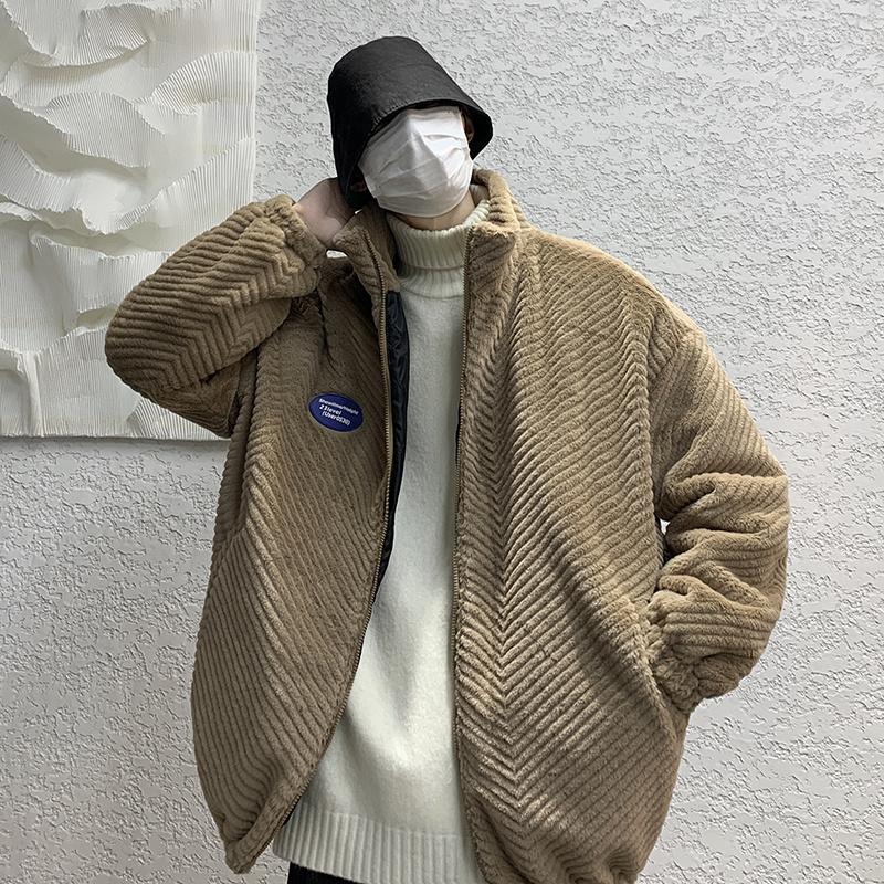 

Men' Down Winter Plush Padded Jacket Men Warmth Fashion Retro Lamb Fur Streetwear Korean Loose Short Coat Mens Outwear Jackets, Black