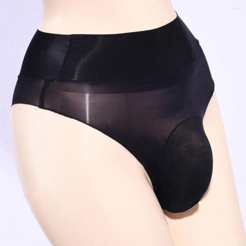 

Underpants Men Transparent Briefs Sheer High Waist Panties Glossy Oily Pouch Underwear Thong Ultra-Thin Sissy, Black