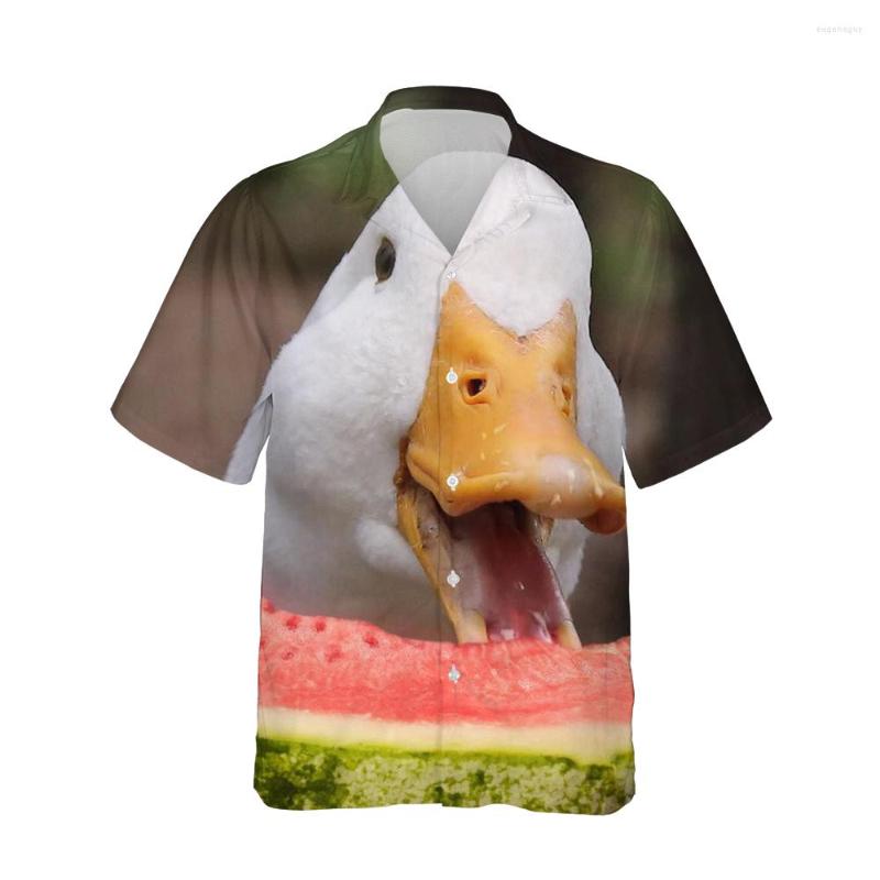 

Men's Casual Shirts Jumeast 3d Funny Cute Duck Eat Watermelon Printed Hawaiian Shirt Men Short Sleeve Streetwear Plus Size Fashion Tops, 010