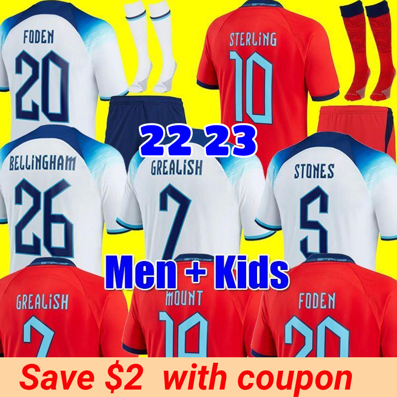 

22 23 MEAD england soccer jersey KANE STERLING RASHFORD SANCHO GREALISH MOUNT FODEN SAKA 2022 World CUP national eNGLanDS football shirt men kids kit sets uniform, 2022 home adult