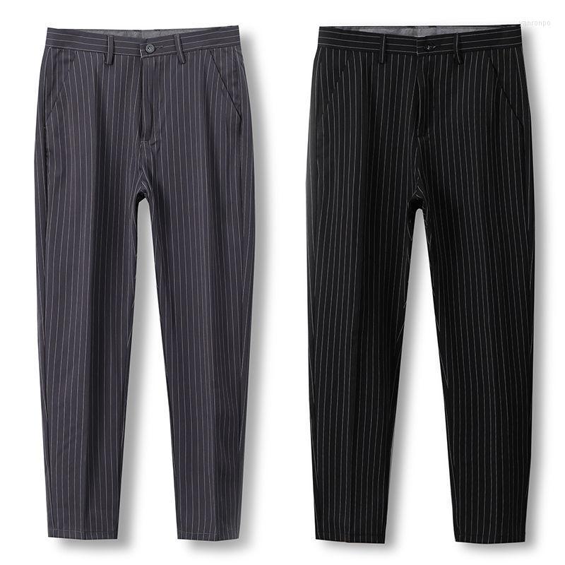 

Men's Suits Men's & Blazers Men's Trousers Thin Stripe Straight Elastic Small West Pants Casual Caballero Business Streetwear Tidal, Black