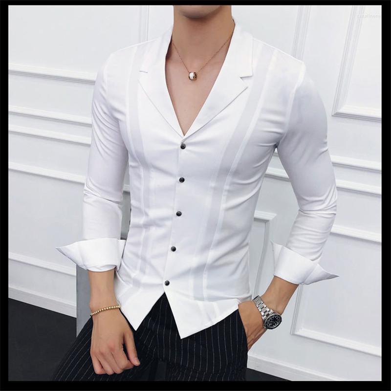 

Men's Dress Shirts 2022 Brand Clothing Men High Quality Spring Long-Sleeved Shirts/Male V-neck Slim Fit Casual Business Plus Size S-4XL, Black