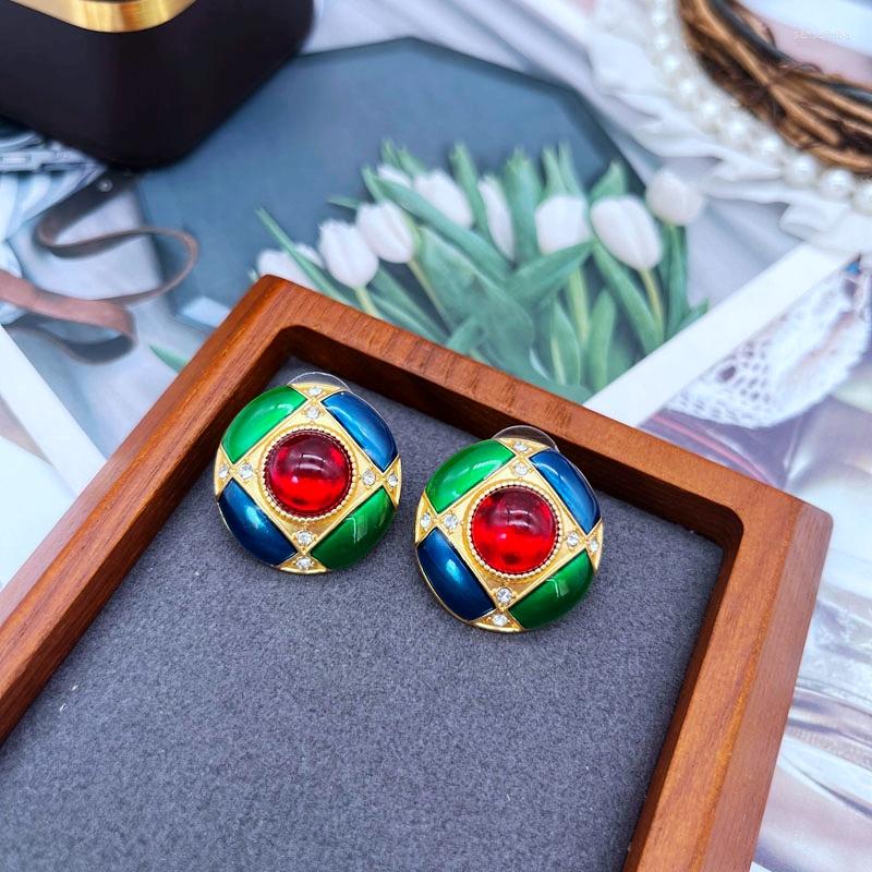 

Stud Earrings Colorful Enamel Round Oil Painting Brincos For Women's Accessories