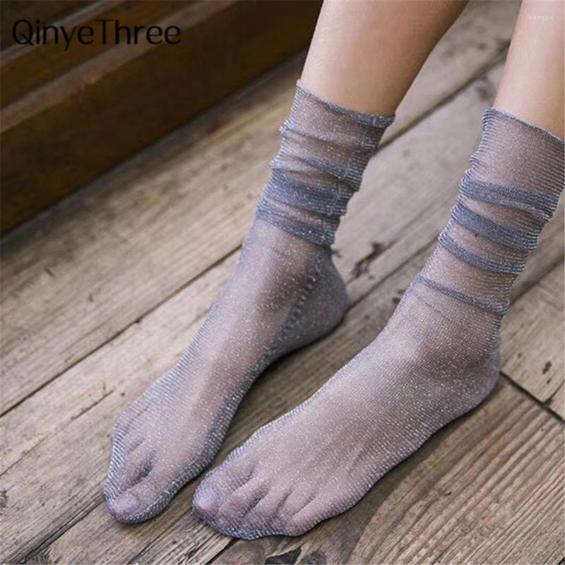 

Women Socks Arrival Fashion Sexy Charming Thin Light Gold Silver Stockings Transparent Candy Color Stocking For Female Ladies, Black