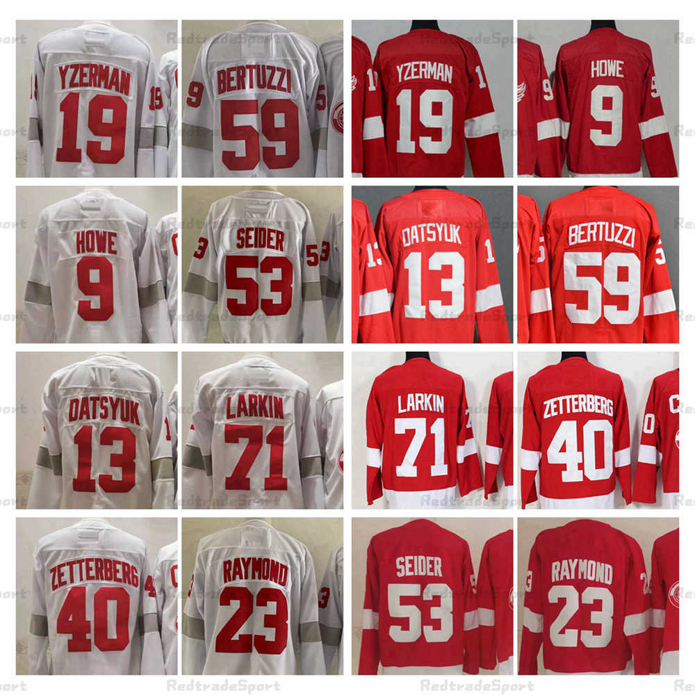 

2021 Reverse Retro White Hockey Jerseys Dylan Larkin Tyler Bertuzzi Lucas Raymond Moritz Seider Zetterberg Gordie Howe Steve Yzerman Pavel, Home red