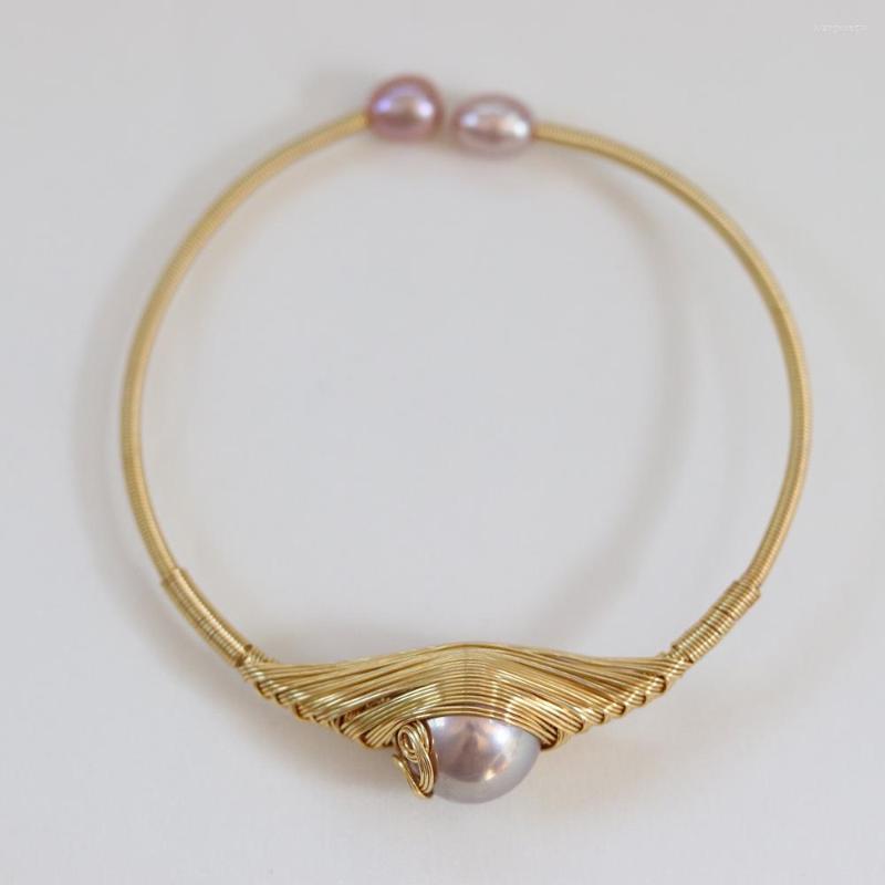 

Bangle Natural Freshwater Round Bead-shaped Pearl Boutique Open Bracelet Making DIY Fashion Charm Ring Jewelry Gift Color Style Random