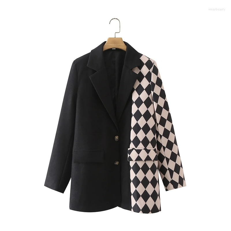 

Women' Suits Fashion Single Breasted Check Blazer Jackets Coat Work Office Lady Autumn Spring Suit Loose Casual Coats Business Female, Black check
