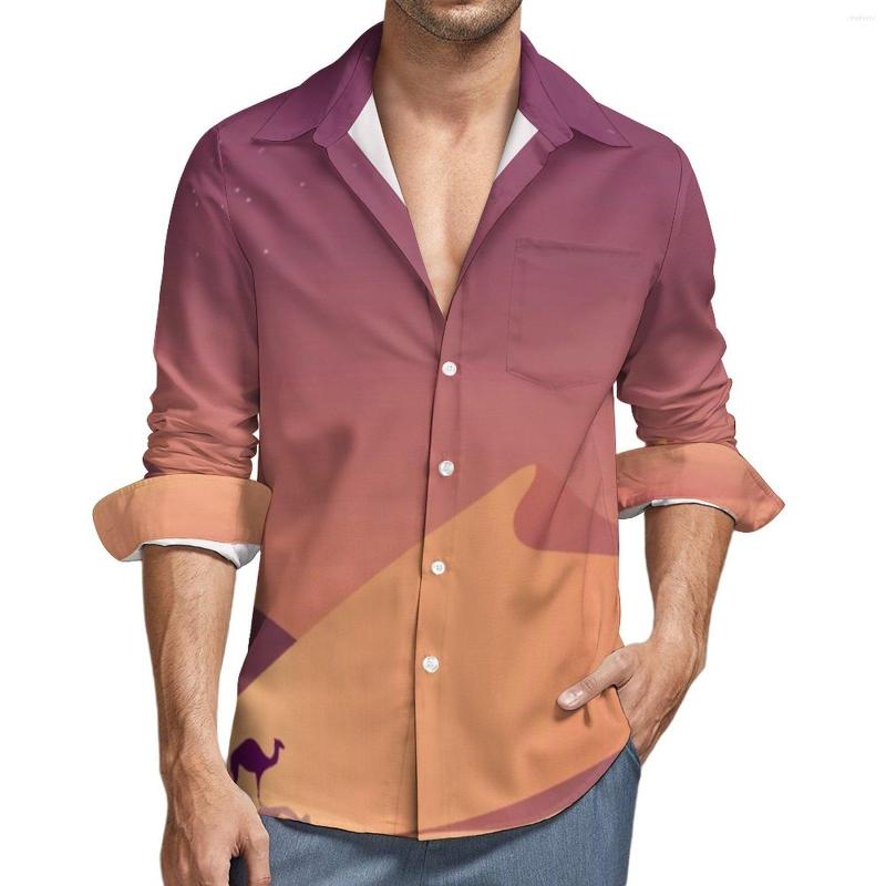 

Men's Casual Shirts Sand Desert Print Shirt Men Camels Dunes Autumn Aesthetic Graphic Blouses Long Sleeve Novelty Oversized Tops Gift, Style-8