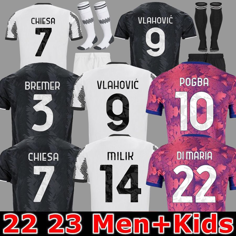 

22 23 DI MARIA soccer jersey VLAHOVIC POGBA LOCATELLI CHIESA McKENNIE ARTHUR BONUCCI CUADRADO BREMER MILIK football shirt Men Kids kit sets camiseta maglia maillot, 22 23 home aldult player serie a