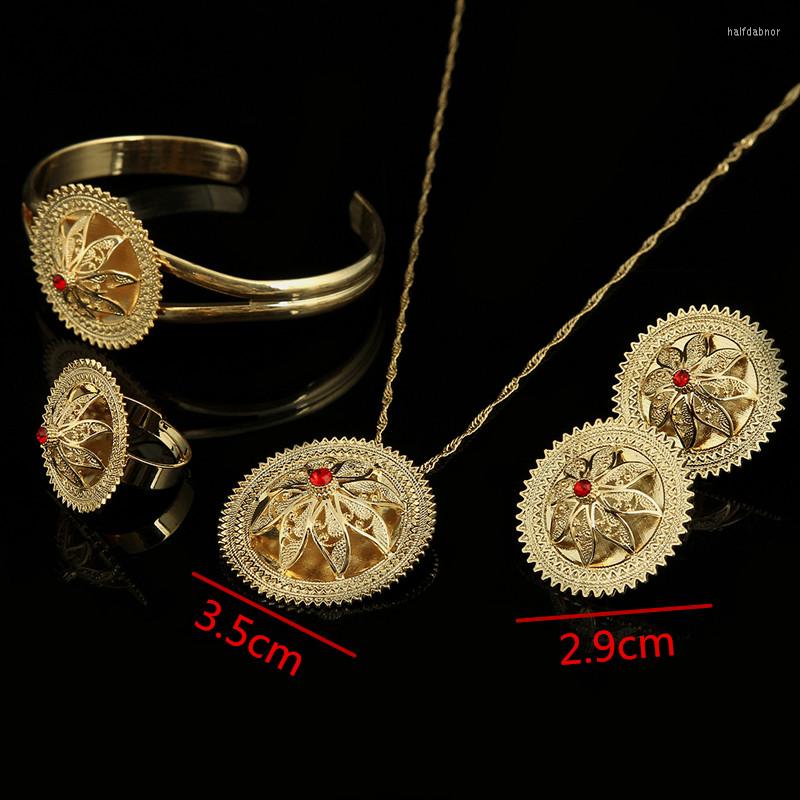 

Necklace Earrings Set Bangrui White/Red/Blue Stone Ethiopian Jewelry Gold Color Eritrea Wedding Bridal Ring Ethiopia, Picture shown