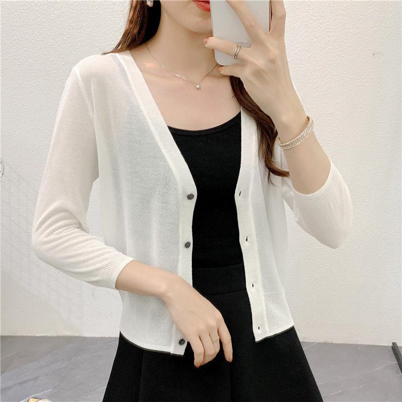 

Women's Knits Women's & Tees 2022 Women Spring Casual Thin Sun Protection Cardigans Female V-neck Single Breasted Knitted Cardigan Lady, Yellow