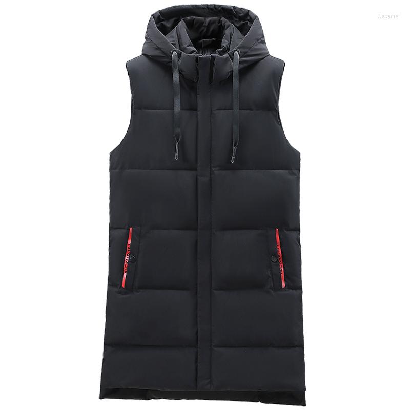 

Men's Vests Nice Autumn Men Hooded Long Black Vest Brand Thick Winter Jacket Sleeveless WaistCoat Plus Size