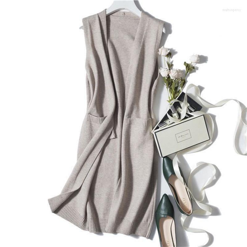 

Women's Knits WSYORE Spring And Autumn Women Slim Mid-long Knitted Vest Cardigan Wild V-neck Sleeveless Sweater Jacket Female NS2798, Black