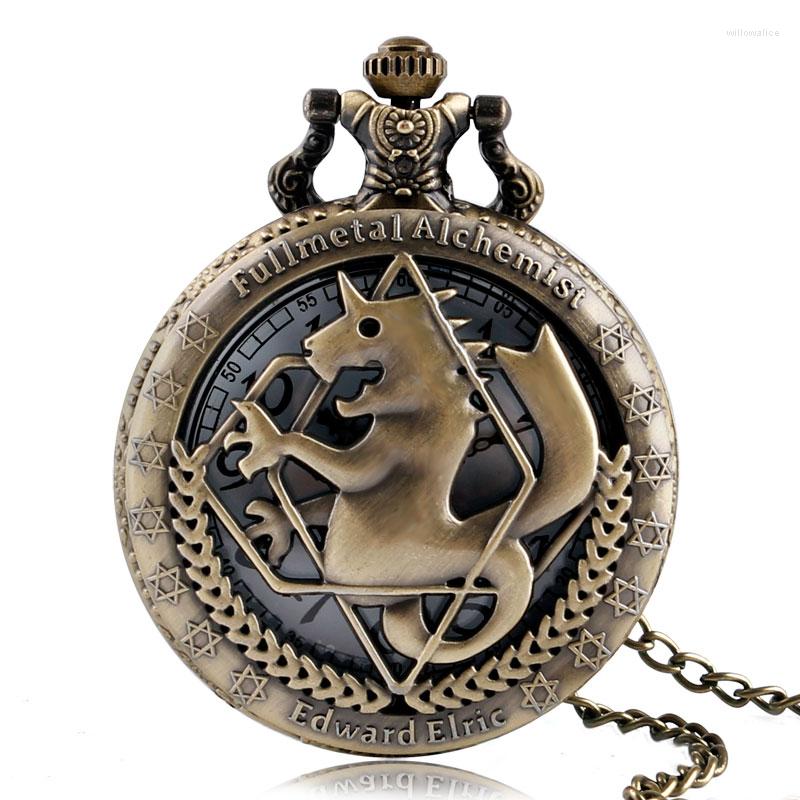 

Pocket Watches Fashion Full Metal Alchemist Copper Quartz Watch Men Vintage Necklace Women Bronze Clock Children Gift, Black