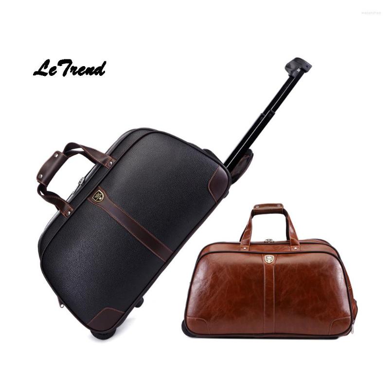 

Duffel Bags Letrend Business High-capacity Hand Travel Bag PU Leather Rolling Luggage Trolley Carry On Trunk Short Journey, Black