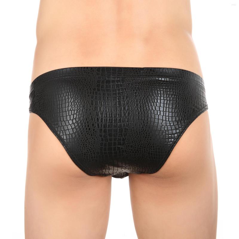 

Underpants Mens Snake Skin PU Leather Sexy Panties Underwear Briefs Big Pouch U Convex Thongs Shorts Bikini Men Low Waist Male, Black
