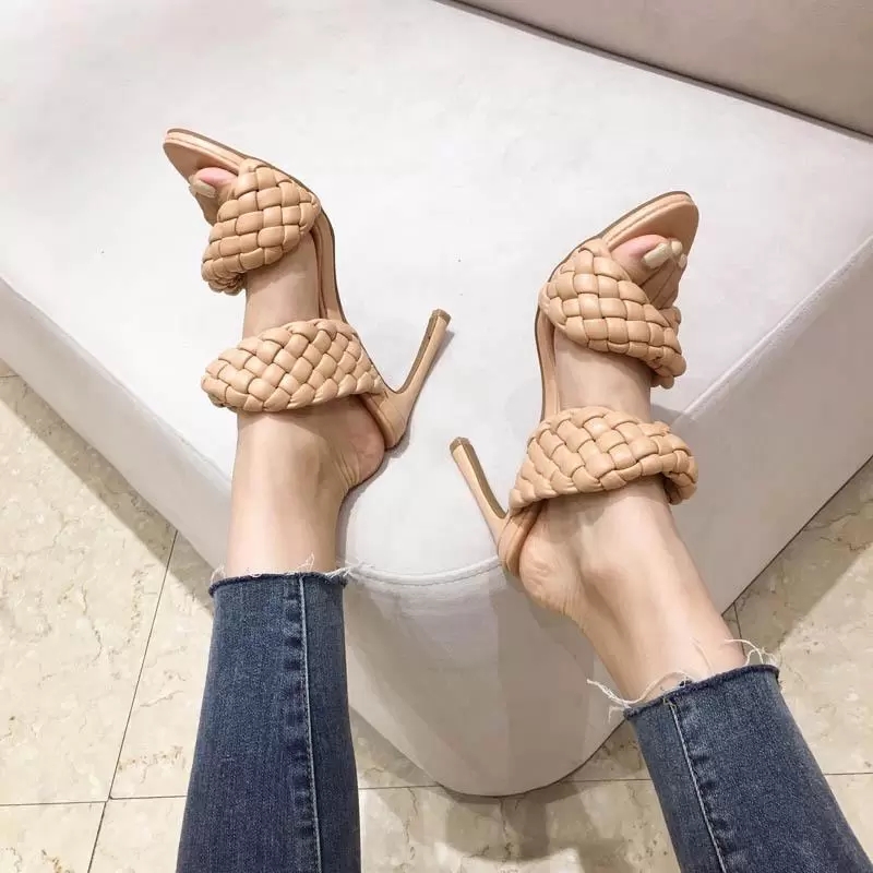 

Sandals Woven Rollover Leather Mules high heels Slippers Women flip flop Designer Slides color ladies shoes party sandal for wome, Black