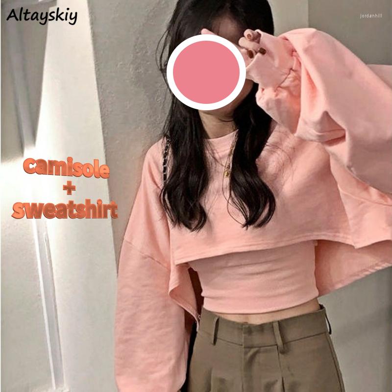 

Work Dresses Autumn Sets Women Harajuku Lovely College Girls Crop Top Camisole Basic Simple Loose Ulzzang Workout Teens 2 Piece Outfits Chic, Pink camisole
