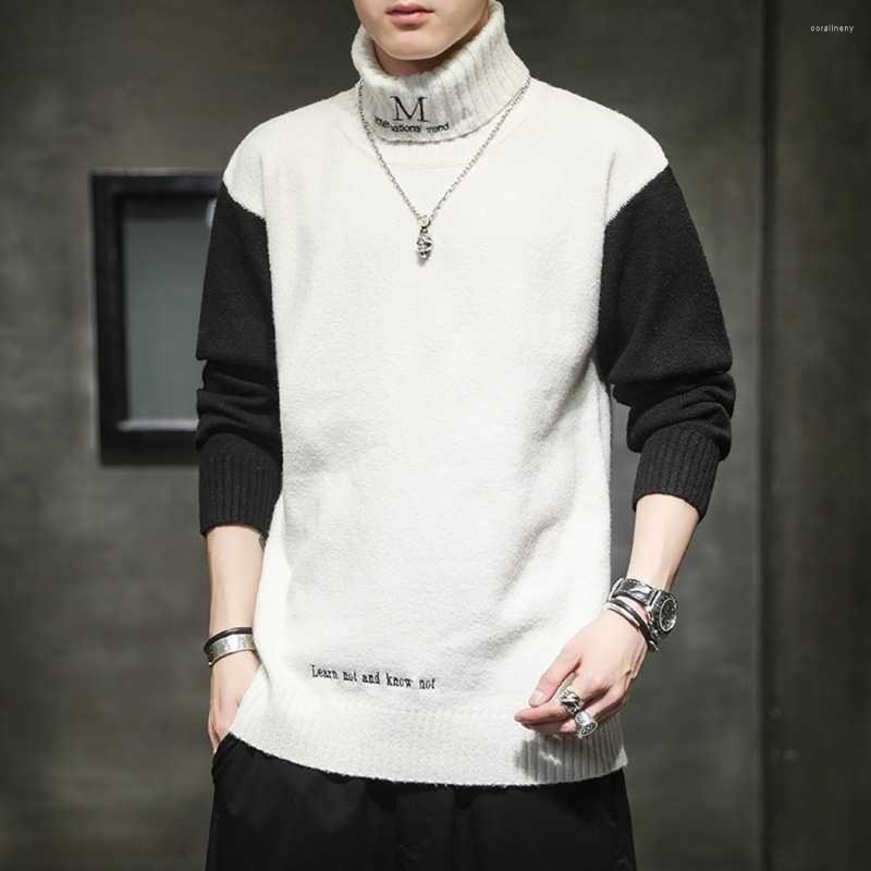 

Men's Sweaters Turtleneck Men Autumn Winter High Neck Knitted Patchwork Warm Sweater Fashion Clothing 2022 Brand, Brown