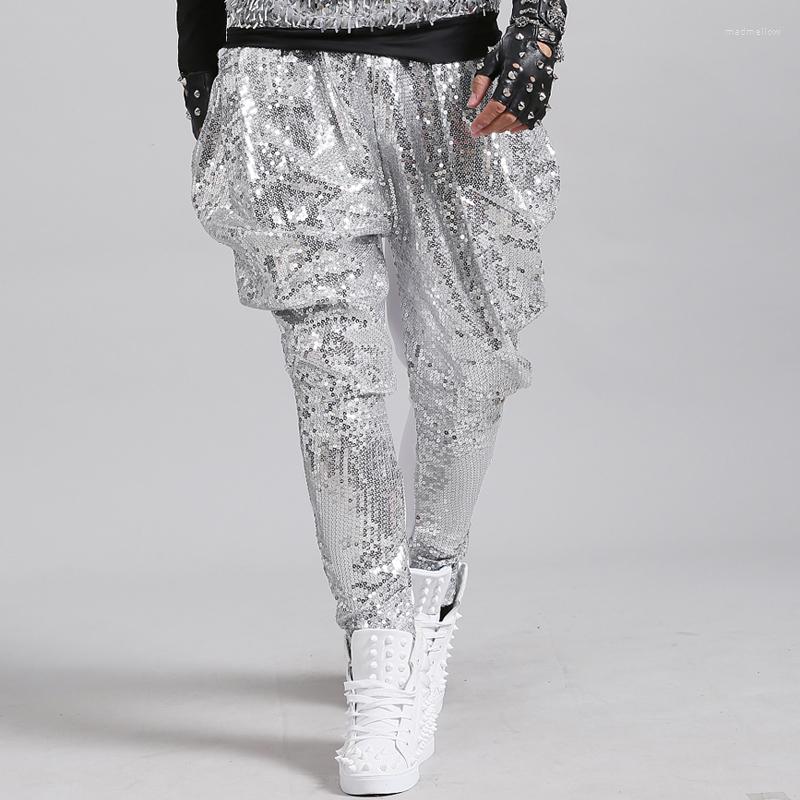 

Men's Pants Boy's Yuppie Hip Hop Stage Show Dance Students Harem Sequins Bling Glitter Singers Drums, Black