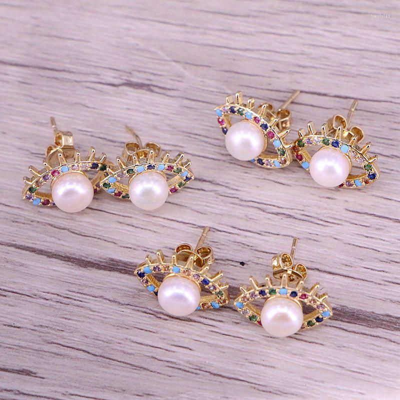 

Stud Earrings 6Pairs Fashion Eye Top Quality Jewelry Studs With Rainbow CZ Pearl For Women Girls