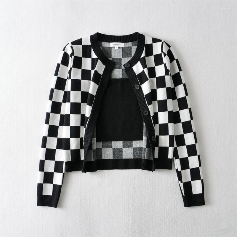 

Women's Vests Cardigan Sweater Women's All-match Autumn Plaid Color Matching, White