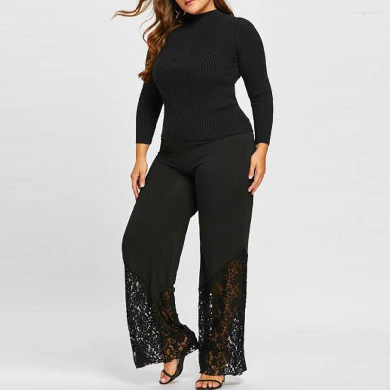 

Pants Plus Size Women Clothing Loose Lace Wide Leg Pure Black Lace-up Casual Female Spring Long Trousers