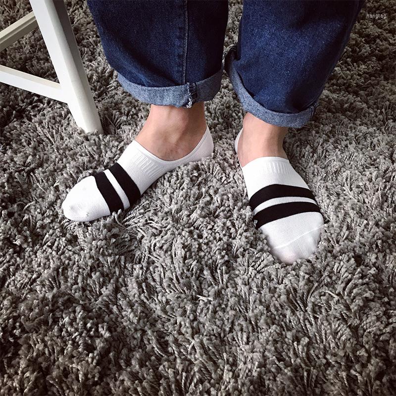 

Men's Socks Invisible Low Cut Cotton Trendy Thin Summer Non-Slip Silicone Breathable Ankle Personality All-Match, Black crude