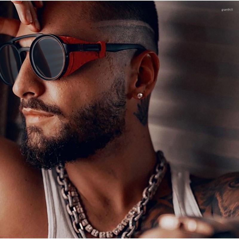 

Sunglasses Unisex Vintage Steampunk Men's Designer Retro Round Leather Glasses Steam Punk Outdoor Goggles UV400