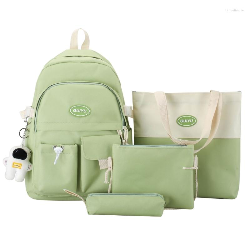 

School Bags 4pcs Cute Bookbag Multi Pocket Backpack With Shoulder Bag Pencil Case Handbags Rucksack Casual Daypack For Teen, Black