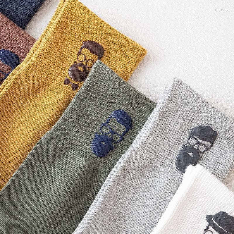 

Men's Socks Printed Ins Tide Retro Tube Men Autumn Winter All-match Solid Color Cartoon Avatar Breathable Sweat, Black