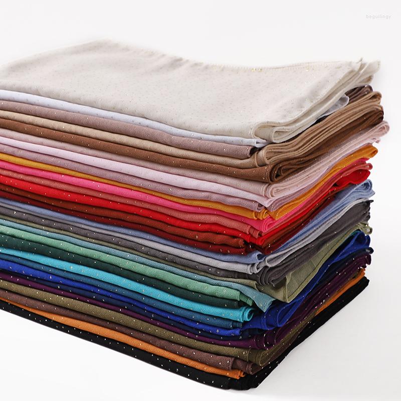 

Ethnic Clothing 10pcs/Lot Muslim Glitter Hijab Shimmer Long Headscarf Women Plain Chiffon Scarf Golded Dots Wraps Shawls Islamic Foulard