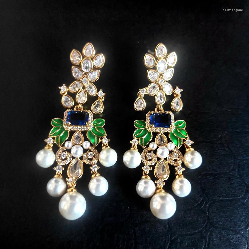 

Dangle Earrings Ydgy Flowers Cubic Zircon CZ Long Pearl For Women African Bridal Earring Aretes De Mujer Modernos