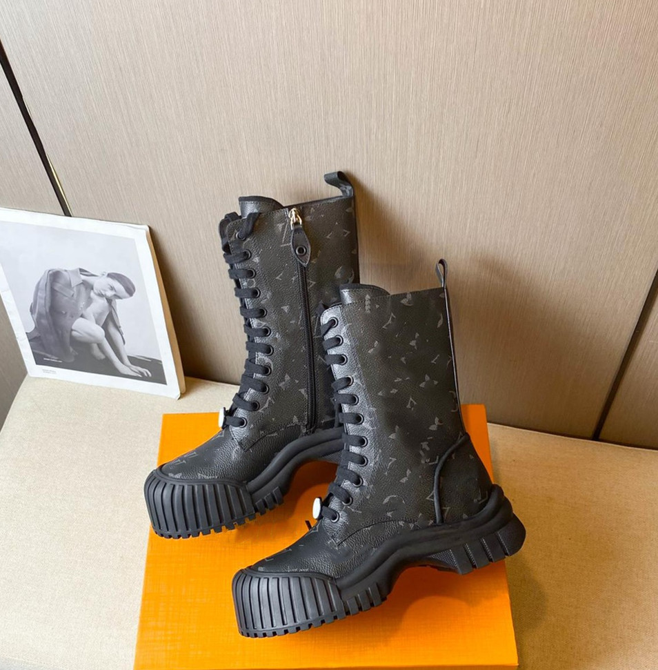 

2022 Latest Top designer Women's boots platform heel 100% Cowskin Fashion show runway style Old flower pattern 35-41, Color 11