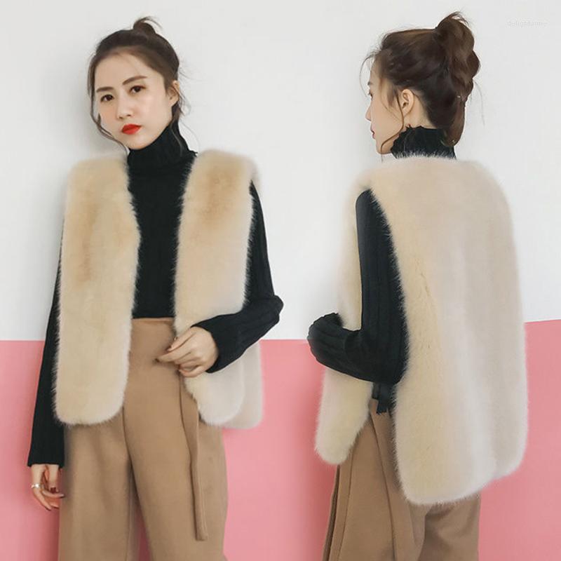 

Women's Vests Women Faux Fur Sleeveless Waistcoat Autumn Elegant V-sleeve Coats Fall Winter Fashion Party Club Wear, Beige