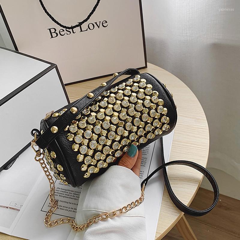 

Evening Bags Luxury Designer Handbag Diamonds Ladies Bag 2022 Trend Crossbody Small Barrel-shaped Shoulder Spring Messenger, Gold