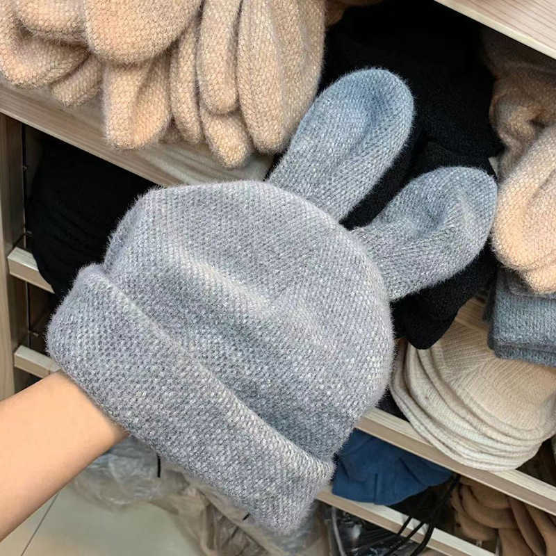 

rabbit hair knitted hat winter ear knock cute warm Korean pure color imitation, Color mix