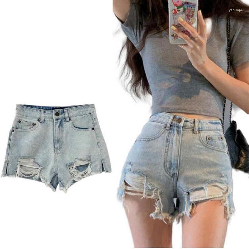 

Women's Shorts Women's Ripped Denim Women Summer High Waist Thin Slit Design Wide Leg Jeans ShortsWomen's, Black