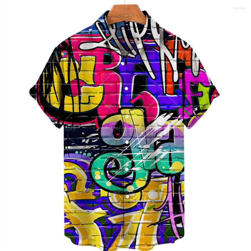 

Men' Casual Shirts Men' Ethnic Summer Vintage Graffiti T Printed Hawaiian Letters Button For Men, Zm-4372