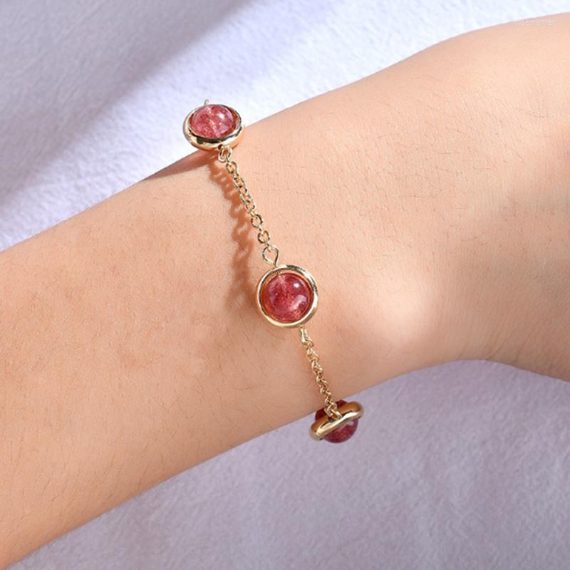 

Link Bracelets 8mm Natural Strawberry Crystal Stone Round Beads Jewelry 1 Pcs 18cm Wk318