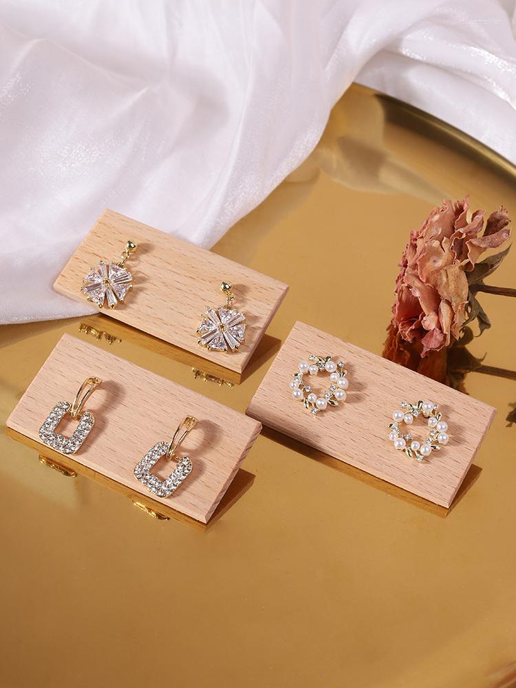 

Jewelry Pouches 2 Pcs Solid Wood Vintage Brief Earrings Display Holder Card Stand